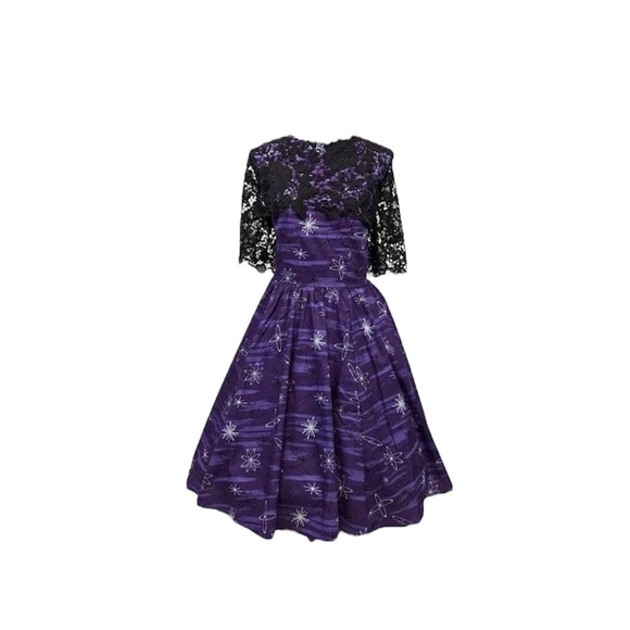 Purple Retro Atomic Print Dress - Picture 1 of 3